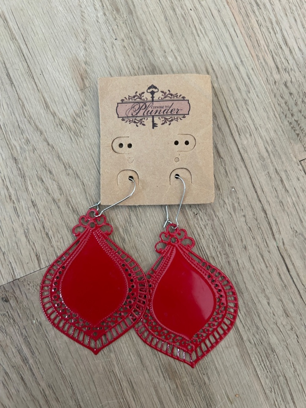 Plunder Red Filigree Teardrop Dangle Earrings
